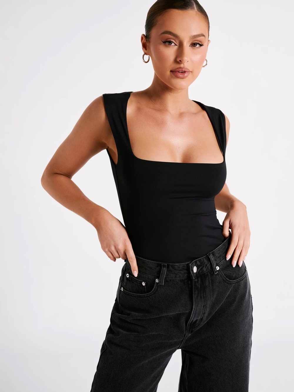 Meshki Linley Recycled Nylon Long Line Top in CHOCOLATE color